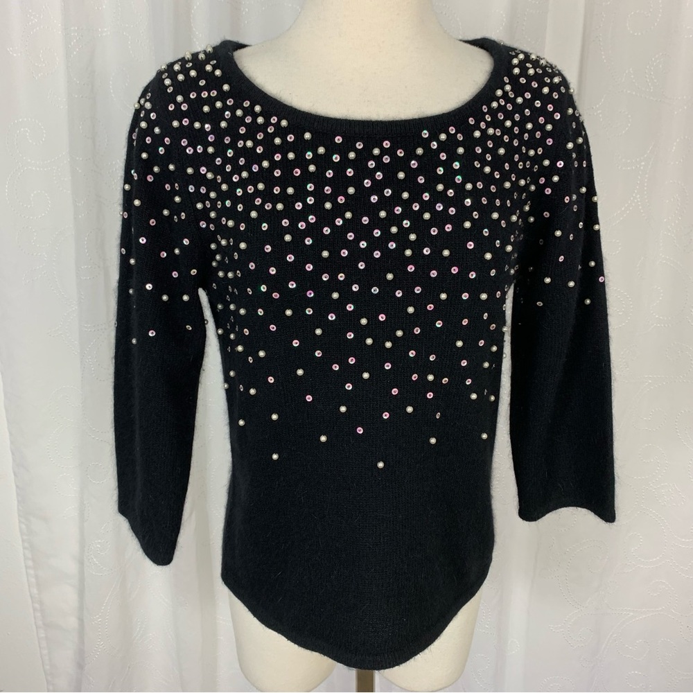 Vintage black angora sweater with pearls and sequins